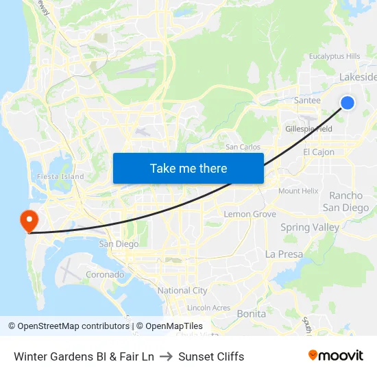Winter Gardens Bl & Fair Ln to Sunset Cliffs map