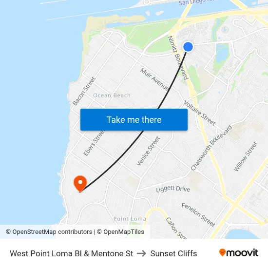 West Point Loma Bl & Mentone St to Sunset Cliffs map