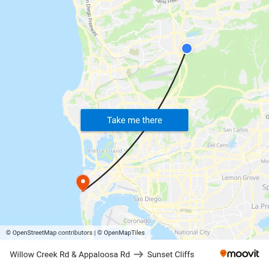 Willow Creek Rd & Appaloosa Rd to Sunset Cliffs map