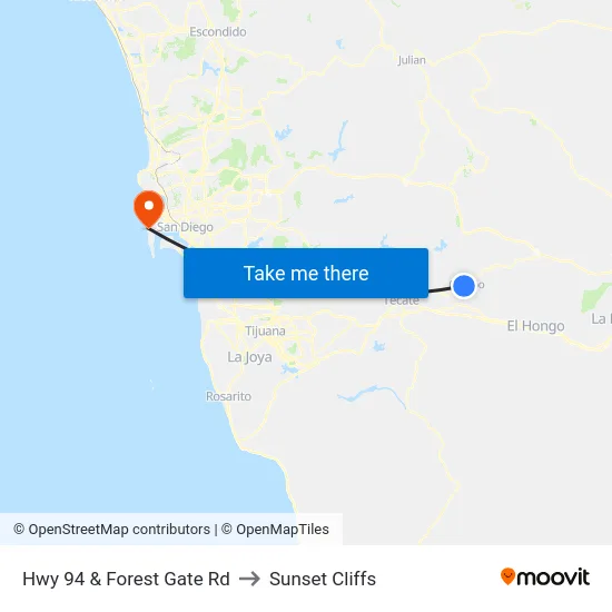 Hwy 94 & Forest Gate Rd to Sunset Cliffs map