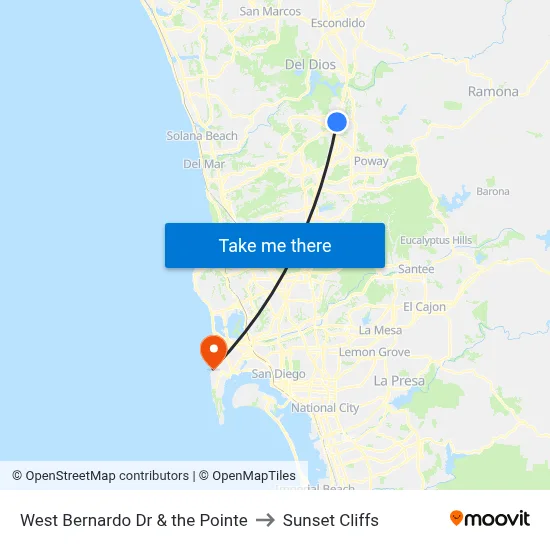 West Bernardo Dr & the Pointe to Sunset Cliffs map