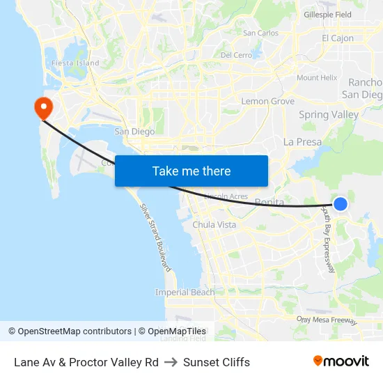 Lane Av & Proctor Valley Rd to Sunset Cliffs map