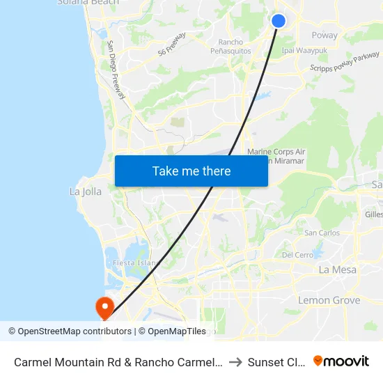 Carmel Mountain Rd & Rancho Carmel Dr (S) to Sunset Cliffs map