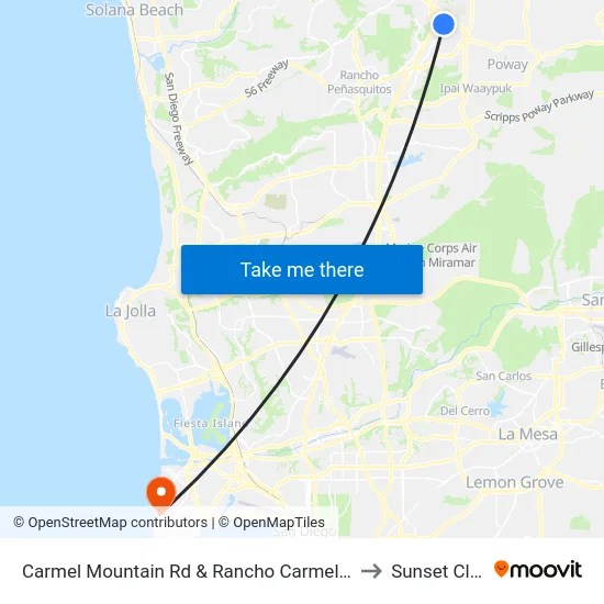 Carmel Mountain Rd & Rancho Carmel Dr (N) to Sunset Cliffs map