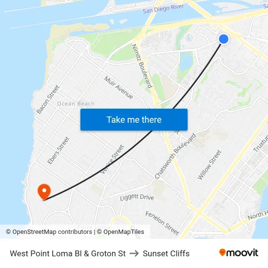 West Point Loma Bl & Groton St to Sunset Cliffs map