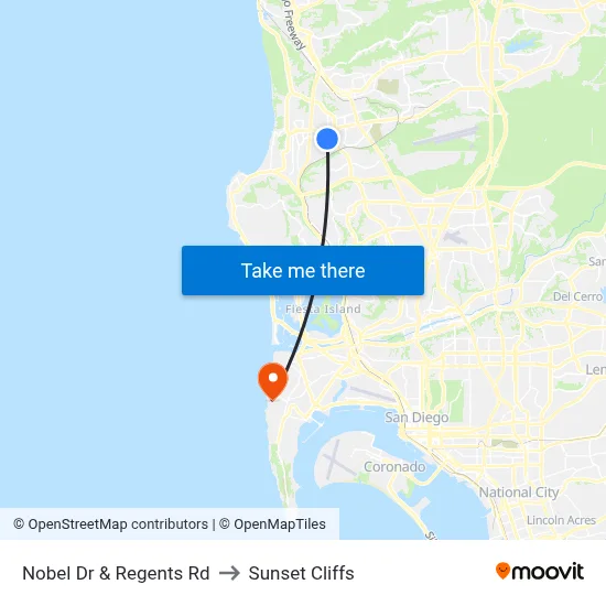 Nobel Dr & Regents Rd to Sunset Cliffs map