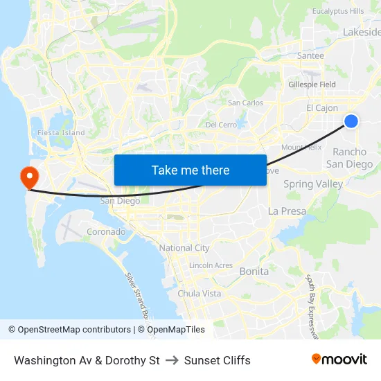 Washington Av & Dorothy St to Sunset Cliffs map