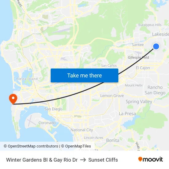 Winter Gardens Bl & Gay Rio Dr to Sunset Cliffs map