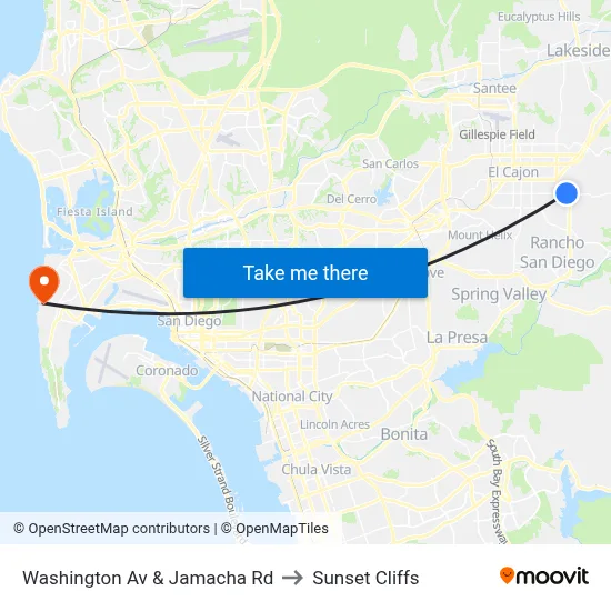 Washington Av & Jamacha Rd to Sunset Cliffs map