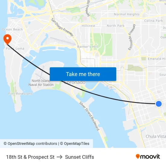 18th St & Prospect St to Sunset Cliffs map