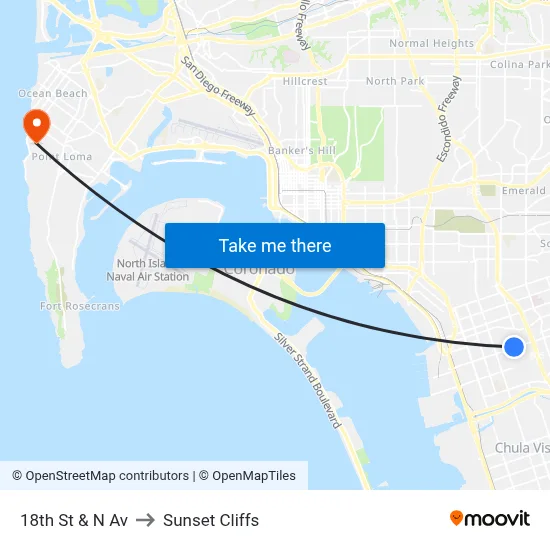 18th St & N Av to Sunset Cliffs map