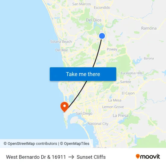 West Bernardo Dr & 16911 to Sunset Cliffs map