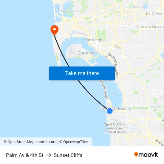 Palm Av & 4th St to Sunset Cliffs map