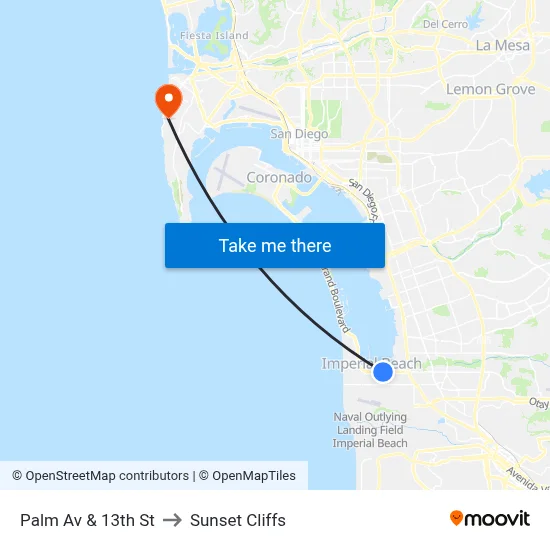 Palm Av & 13th St to Sunset Cliffs map