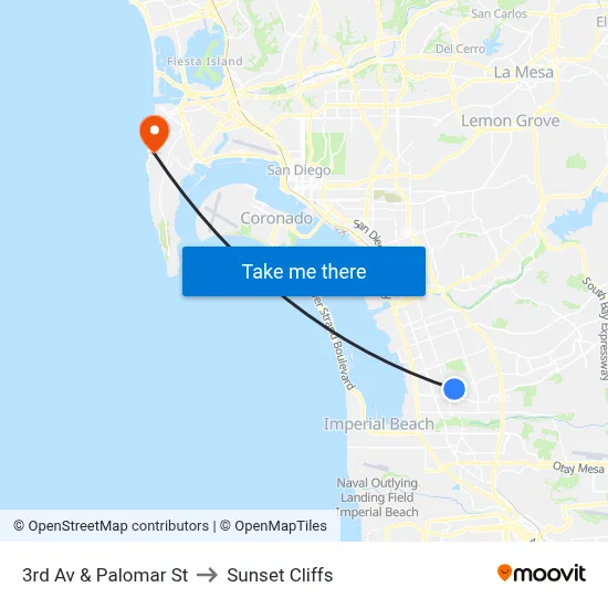 3rd Av & Palomar St to Sunset Cliffs map