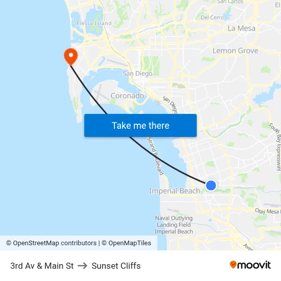 3rd Av & Main St to Sunset Cliffs map