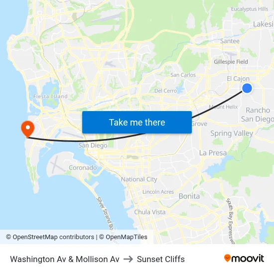 Washington Av & Mollison Av to Sunset Cliffs map