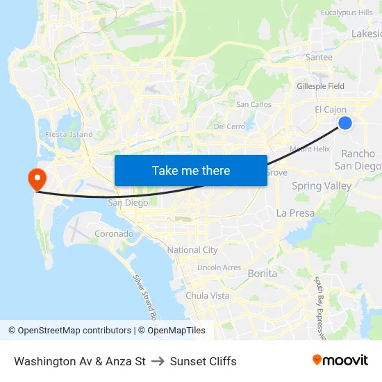 Washington Av & Anza St to Sunset Cliffs map