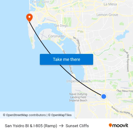 San Ysidro Bl & I-805 (Ramp) to Sunset Cliffs map