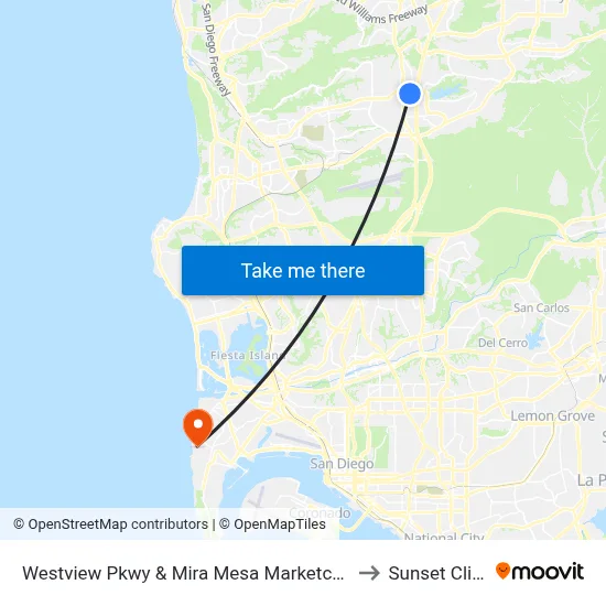 Westview Pkwy & Mira Mesa Marketcenter to Sunset Cliffs map