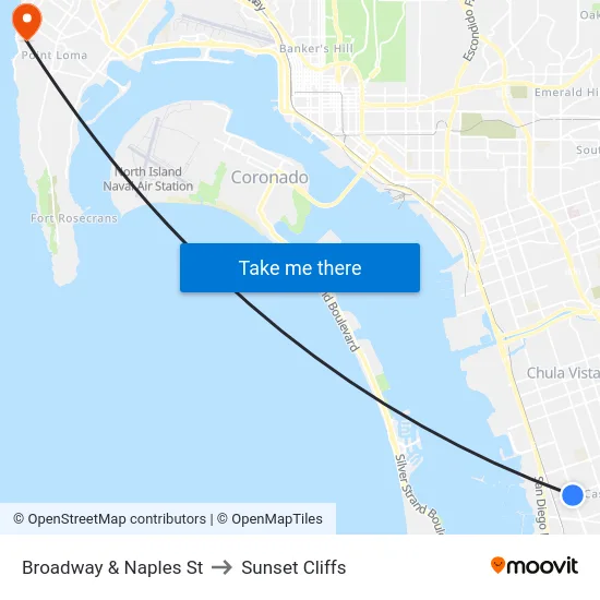 Broadway & Naples St to Sunset Cliffs map