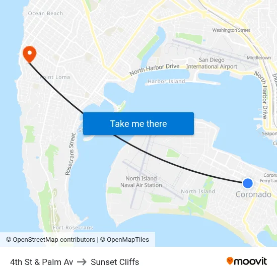 4th St & Palm Av to Sunset Cliffs map