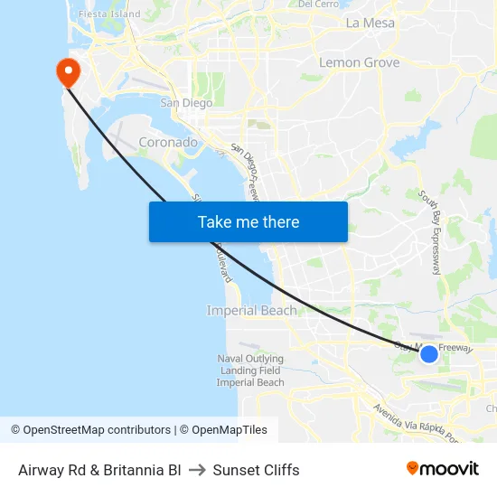 Airway Rd & Britannia Bl to Sunset Cliffs map