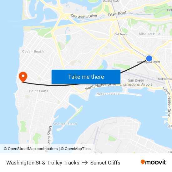 Washington St & Trolley Tracks to Sunset Cliffs map