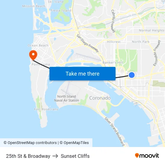 25th St & Broadway to Sunset Cliffs map