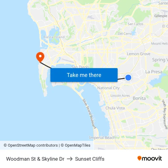 Woodman St & Skyline Dr to Sunset Cliffs map