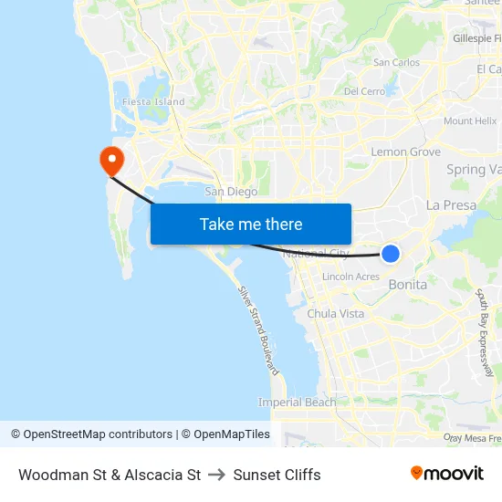 Woodman St & Alscacia St to Sunset Cliffs map