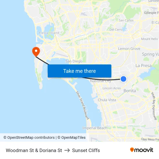 Woodman St & Doriana St to Sunset Cliffs map