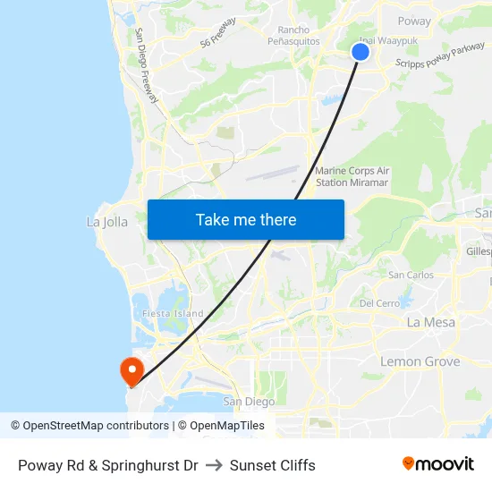 Poway Rd & Springhurst Dr to Sunset Cliffs map