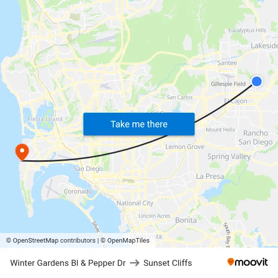 Winter Gardens Bl & Pepper Dr to Sunset Cliffs map