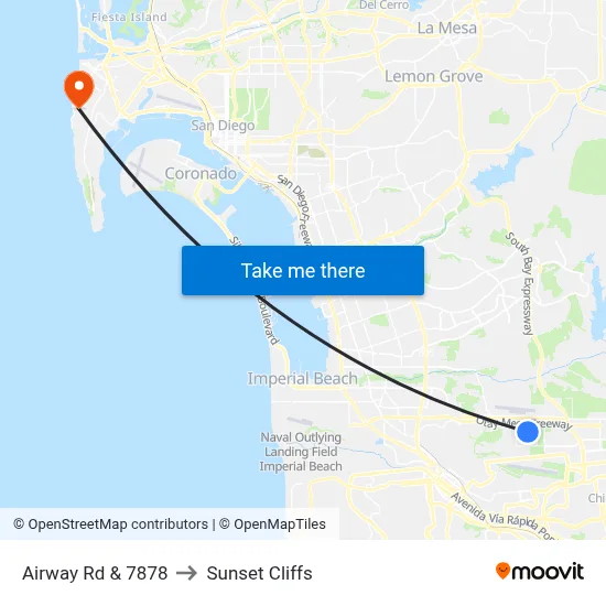 Airway Rd & 7878 to Sunset Cliffs map