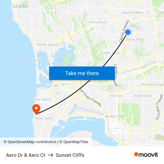Aero Dr & Aero Ct to Sunset Cliffs map