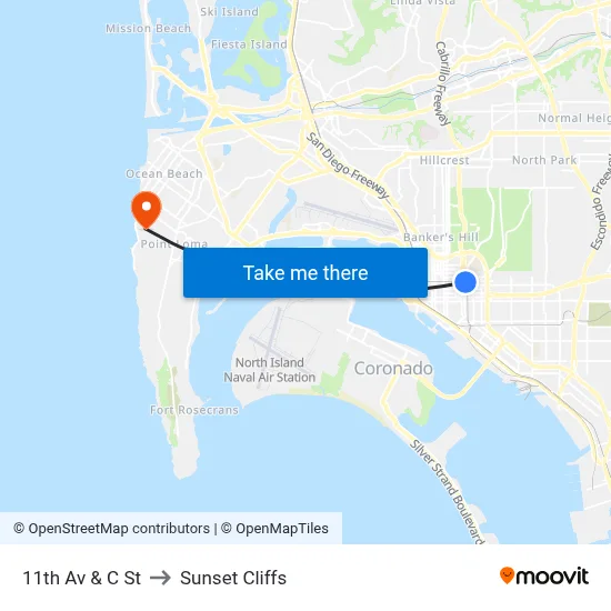 11th Av & C St to Sunset Cliffs map