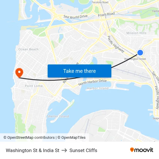 Washington St & India St to Sunset Cliffs map