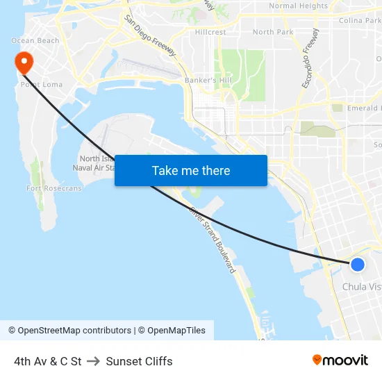 4th Av & C St to Sunset Cliffs map