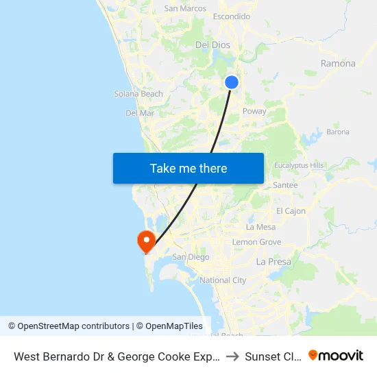 West Bernardo Dr & George Cooke Express Dr to Sunset Cliffs map