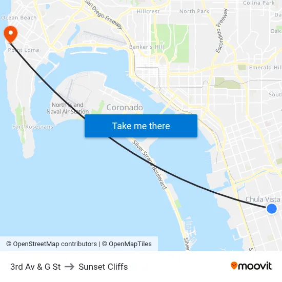3rd Av & G St to Sunset Cliffs map