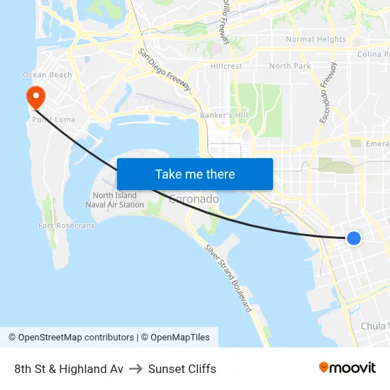 8th St & Highland Av to Sunset Cliffs map