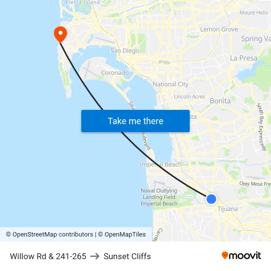 Willow Rd & 241-265 to Sunset Cliffs map