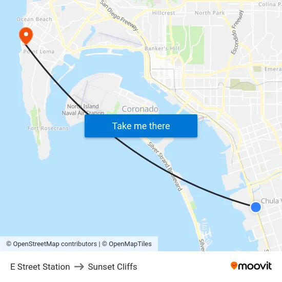 E Street Station to Sunset Cliffs map