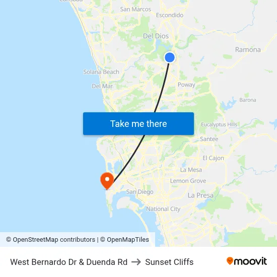 West Bernardo Dr & Duenda Rd to Sunset Cliffs map