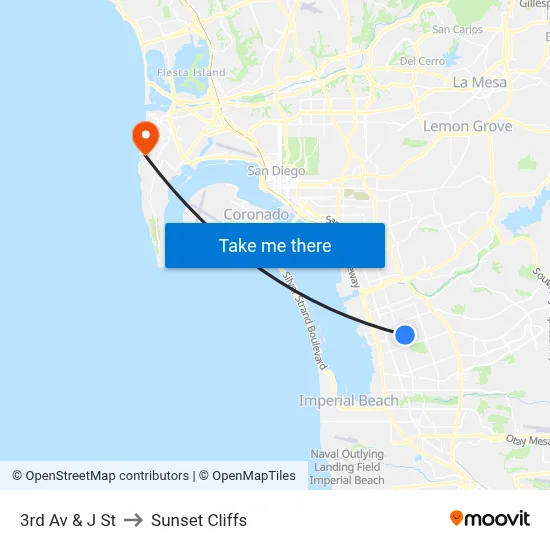 3rd Av & J St to Sunset Cliffs map