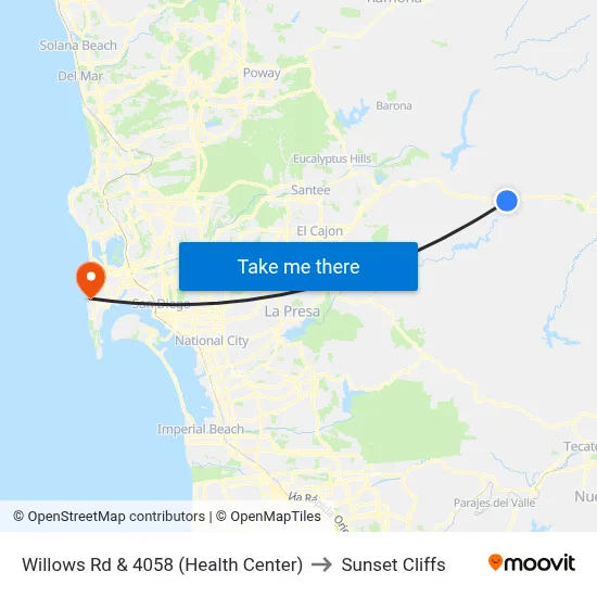 Willows Rd & 4058 (Health Center) to Sunset Cliffs map
