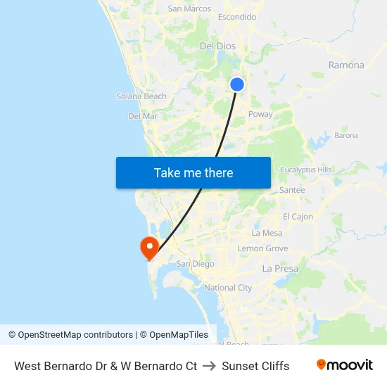 West Bernardo Dr & W Bernardo Ct to Sunset Cliffs map