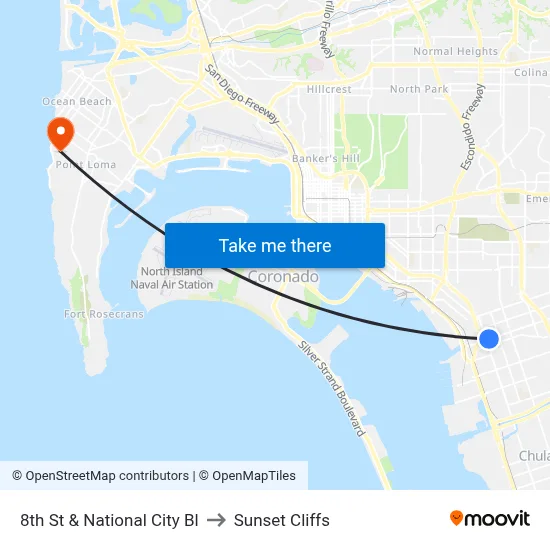 8th St & National City Bl to Sunset Cliffs map