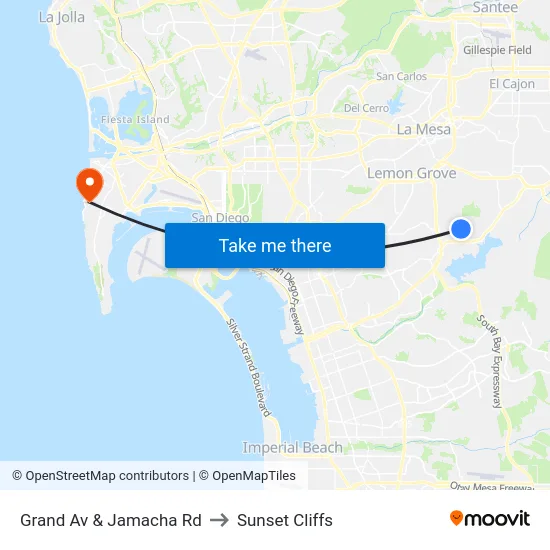 Grand Av & Jamacha Rd to Sunset Cliffs map